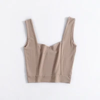 summer new street fashion double layer square neck sleeveless solid color vest women sexy short all match tight vest women