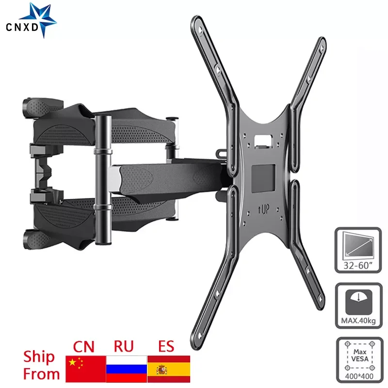 

Full Motion TV Wall Mount 6 Arms Retractable Swivel Tilt TV Bracket Rack for 32-60" MAX VESA 400x400mm LCD Bracket Wall Sta