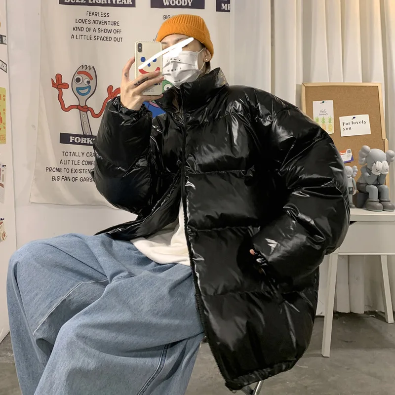 Winter Jacket Men Warm Fashion Silver Black Thicken Jacket Men Streetwear Korean Loose Thick Short Coat Mens Parker M-5XL