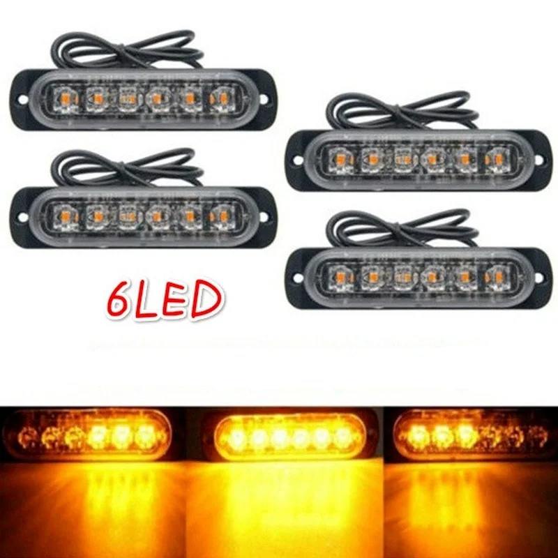 

6 LED Flashing Warning Light for Car Motorcycle Truck 18 Strobe Modes Lamp Emergency Safety 12-24V Side High Bright Lights