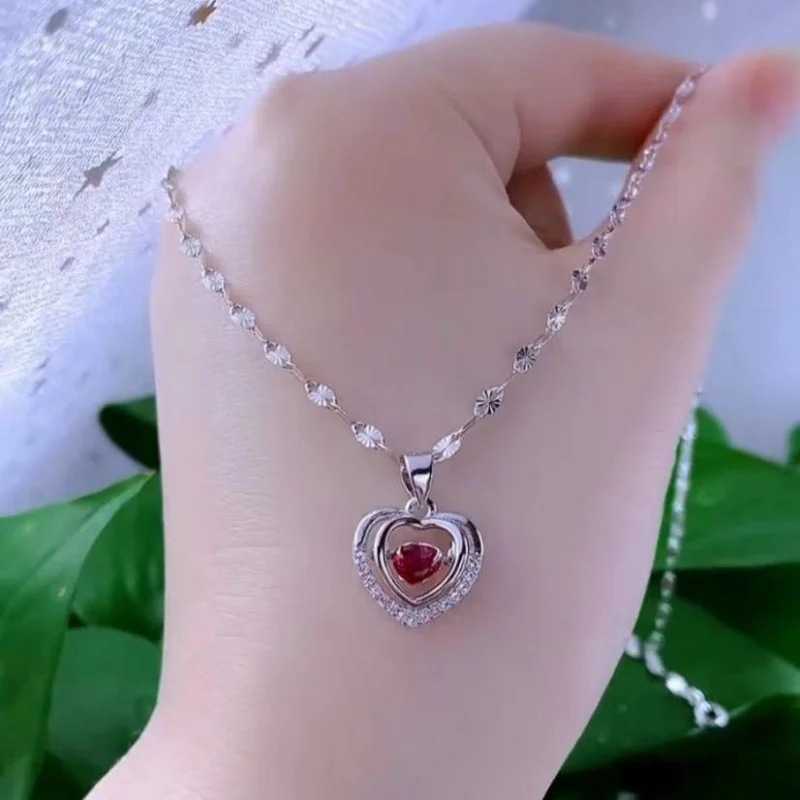 

Disney New Red Diamond Double Love Snowflake Necklace Simple Fashion Send Girlfriend Valentine's Day Gift