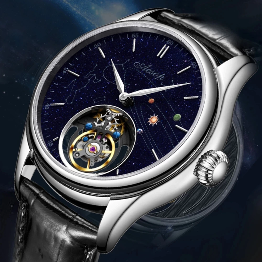 

AESOP летающие турбийон, алмазные механические часы для мужчин, роскошные спортивные дизайнерские часы-скелетоны, водонепроницаемые наручны...