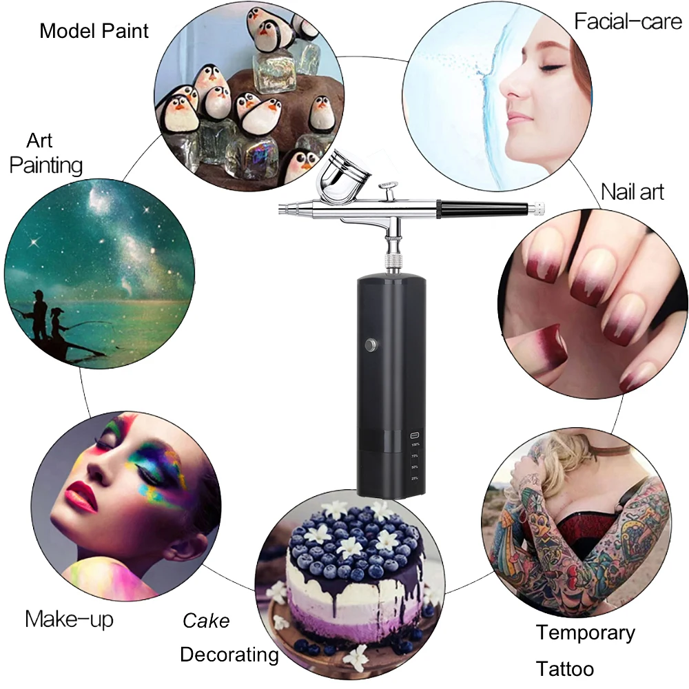 Przenośny bezprzewodowy aerograf z zestawem sprężarki Mini wysokociśnieniowy wymień baterię makijaż zdobienie paznokci tatuaż farba pistolet