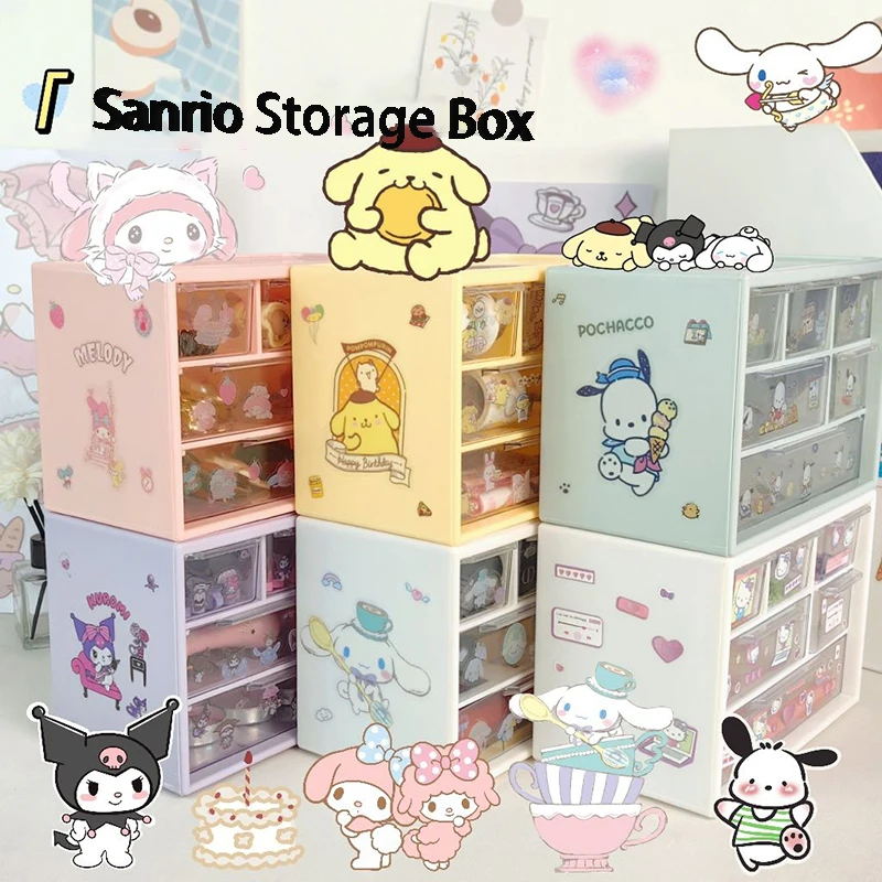 

Kawaii Sanrio, Hello Kitty Kuromi My Melody Cinnamoroll коробка для хранения, милый INS, Красивая Спальня, настольные канцелярские принадлежности, Хранение Косметики