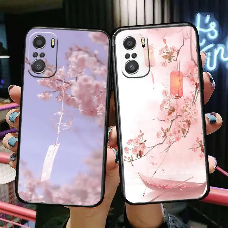 

Sakura powder For Xiaomi Redmi Note 10S 10 9T 9S 9 8T 8 7S 7 6 5A 5 Pro Max Soft Black Phone Case