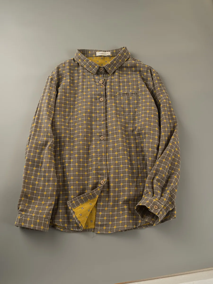 Lamtrip винтажная женская повседневная рубашка в горошек из мягкой двухслойной