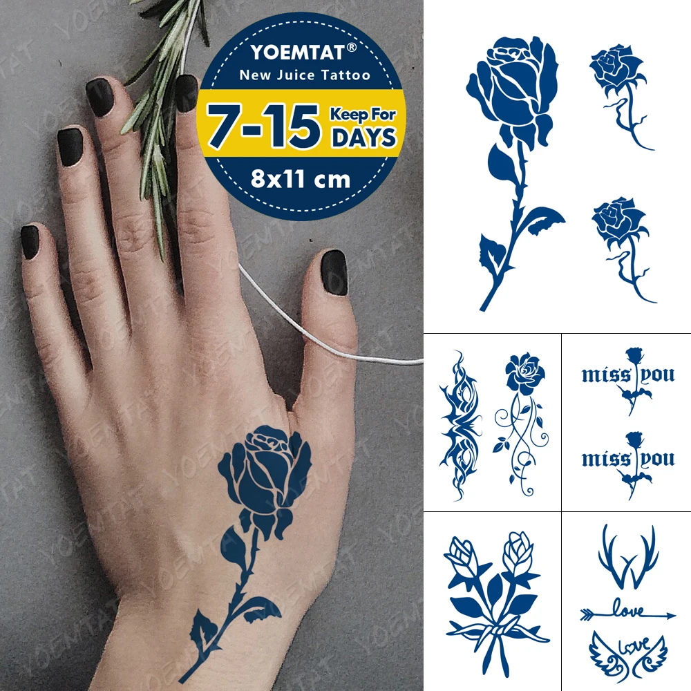 

Стойкая водостойкая Временная тату-наклейка Juice Ink, татуировки с розовым крылом, любовью, тотемем, цветами, рогами, боди-артом на руку, искусс...