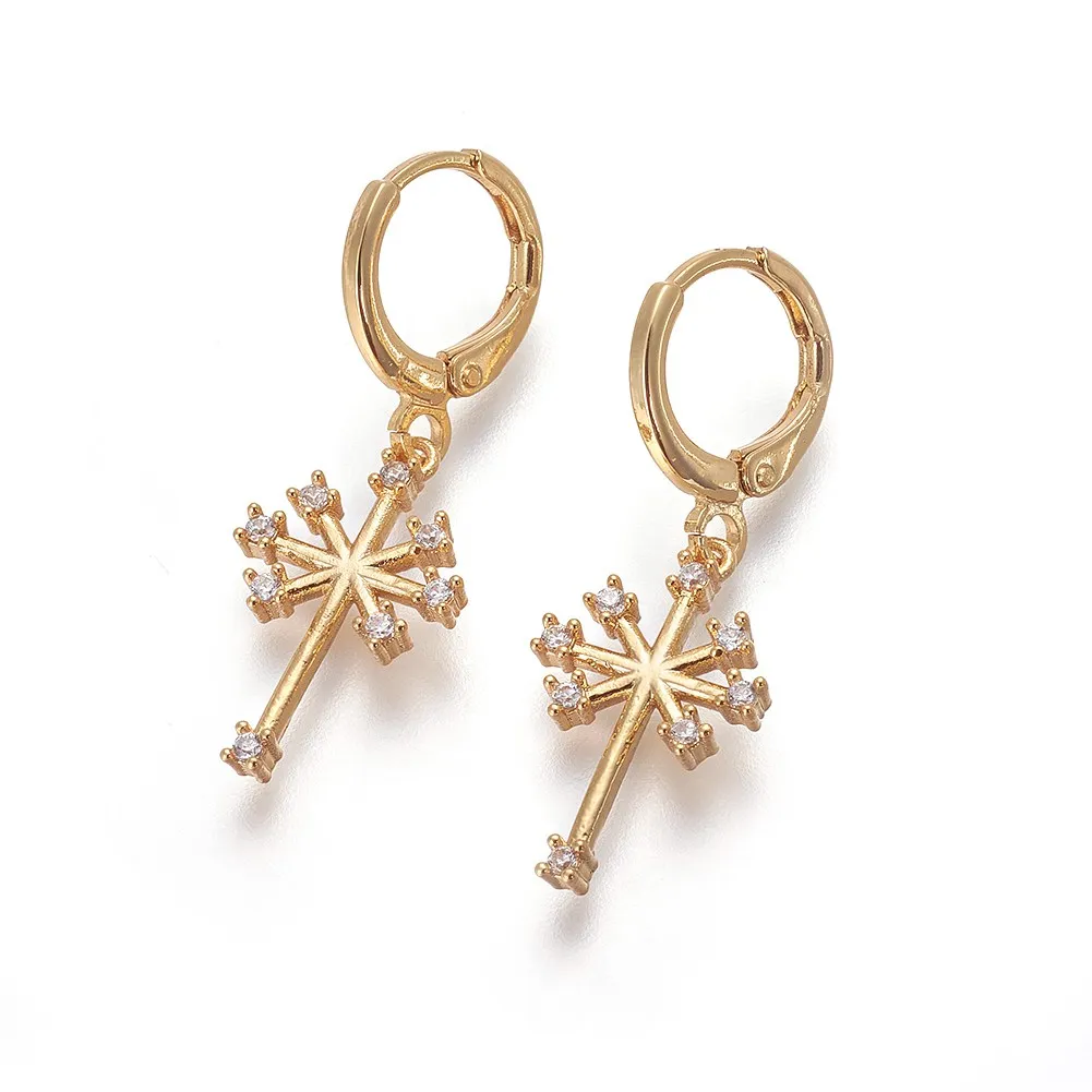 

Kissitty 5 Pairs Micro Pave Cubic Zirconia Brass Hoop Earrings For Women Dangle Cross Earring Jewelry Findings