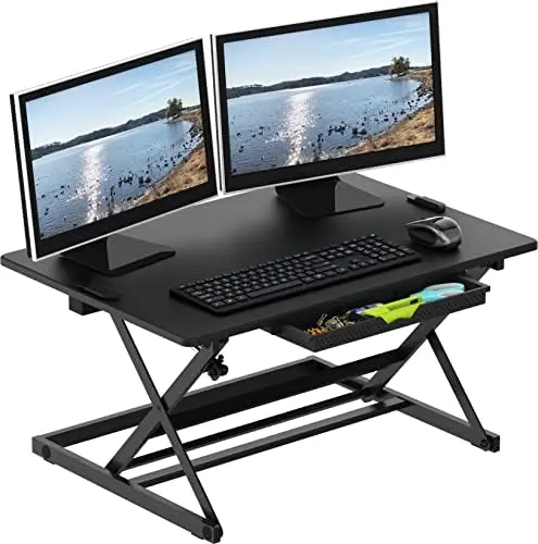 

Over Desk Height Adjustable Standing Desk with Drawer, Rustic Brown