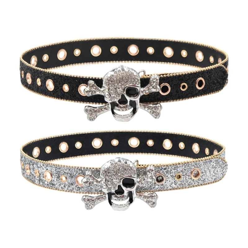 

N58F Woman Skirt Waist Belt Adjustable Buckle Belt with Skull Head Buckle