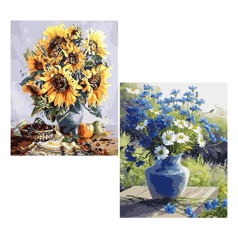 

2 Pack Paint By Numbers For Adults Beginner,DIY Oil Painting Beautiful Flowers Arts Craft For Home Wall Decor,16X20 Inch