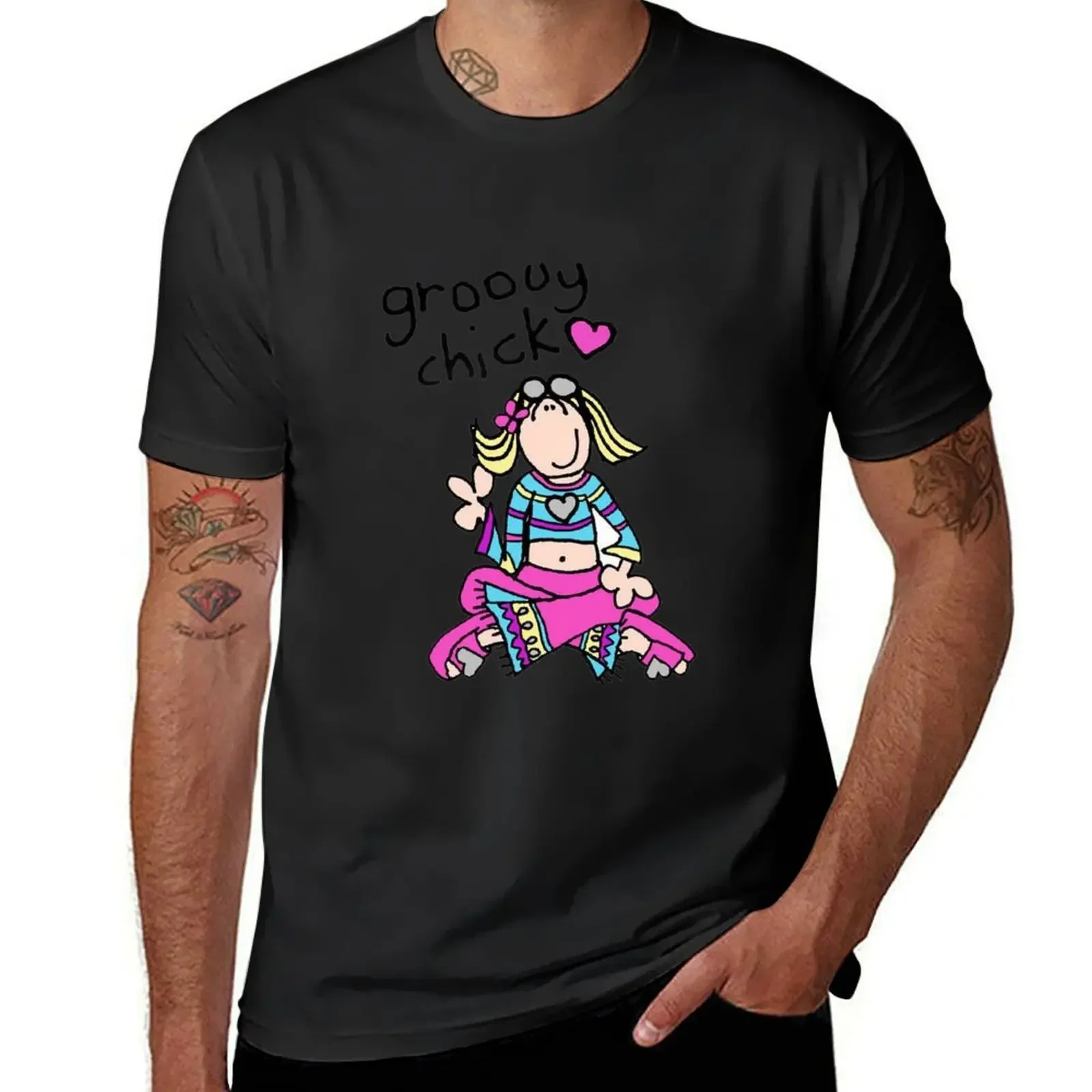 Фото Винтажная футболка Groovy Chick Girls 2000-х годов Y2K, мужские рубашки большого размера, футболка с рисунком №1