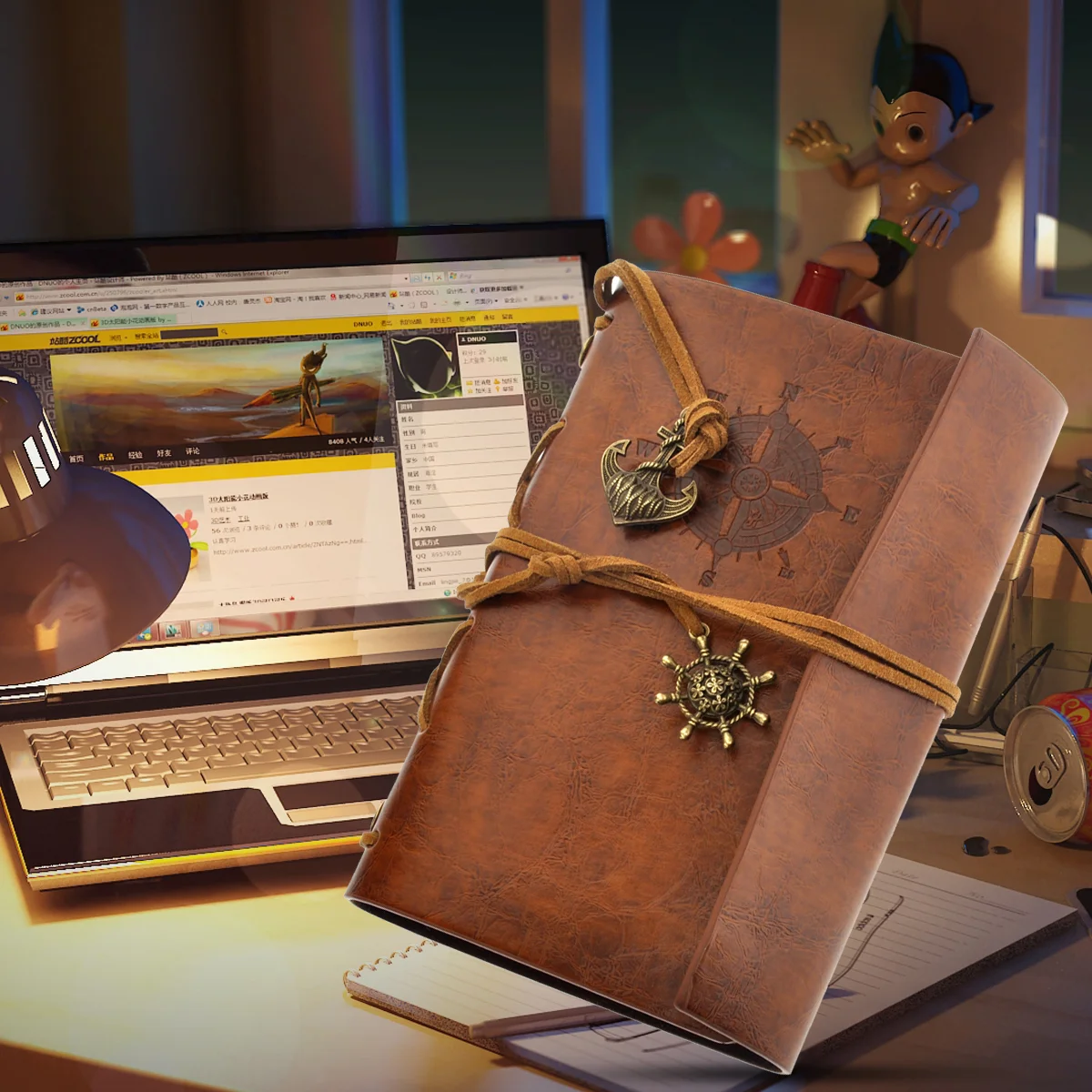 

Journal Writing Notebook, Classic Embossed Vintage Nautical Spiral Blank String Refillable Diary Notepad Sketchbook ( Brown )