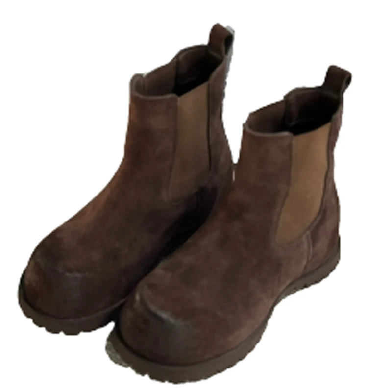 Замшевые женские ботильоны на плоской подошве модная повседневная обувь зимние