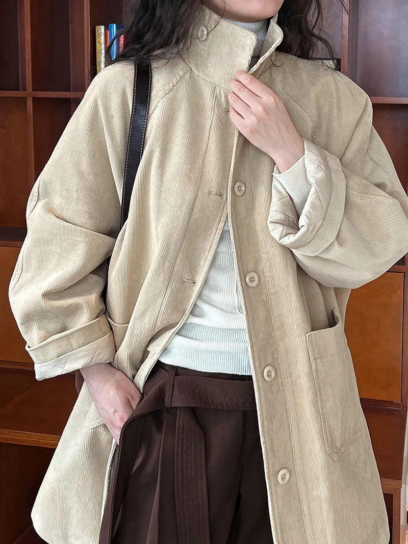 Винтажная Вельветовая куртка большого размера для женщин Корейская теплая