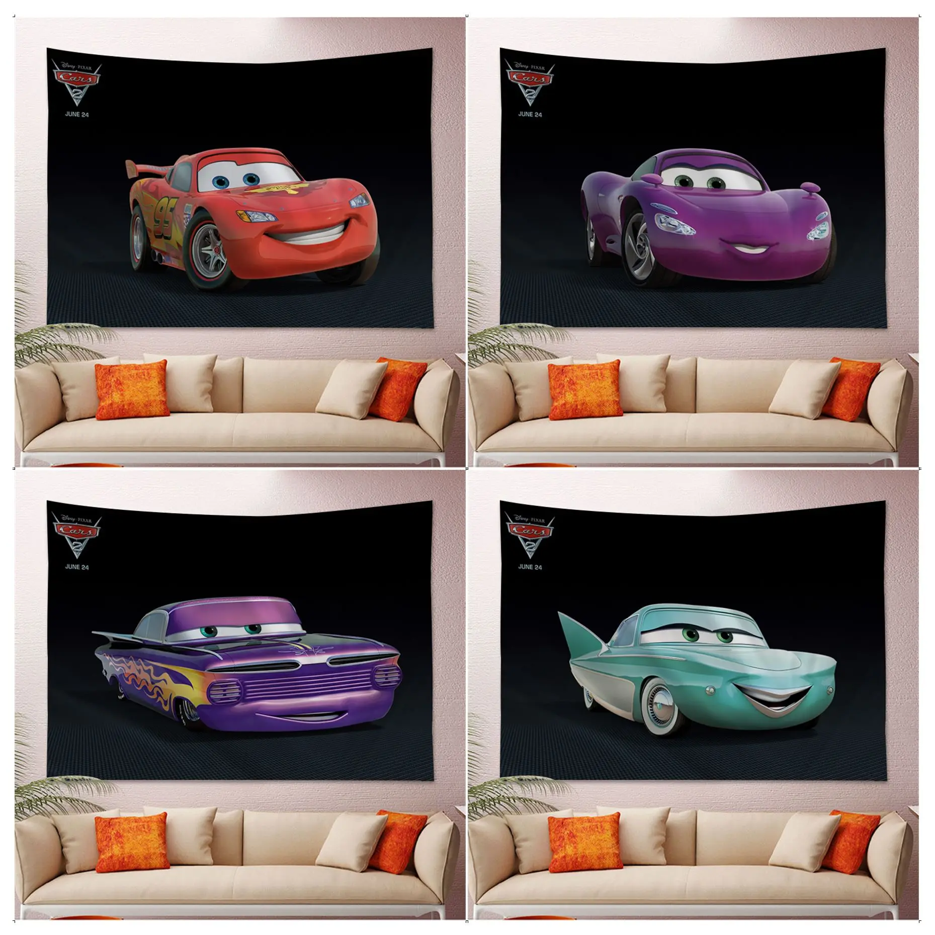 

Disney Cars Printed Large Wall Tapestry Hippie Flower Wall Carpets Dorm Decor Art Home Decor