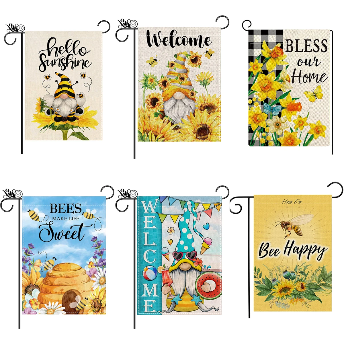 

1 разноцветный летний Подсолнух, цветок, арбуз, пчела, карликовый двухсторонний Садовый флаг с принтом, без флагштока