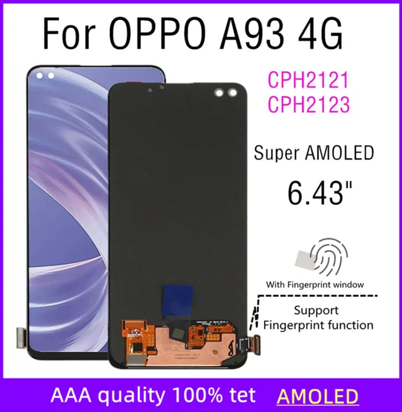 6 43 &quotSuper AMOLED CPH2123 для OPPO A93 4G CPH2121 ЖК-дисплей с цифровым преобразователем