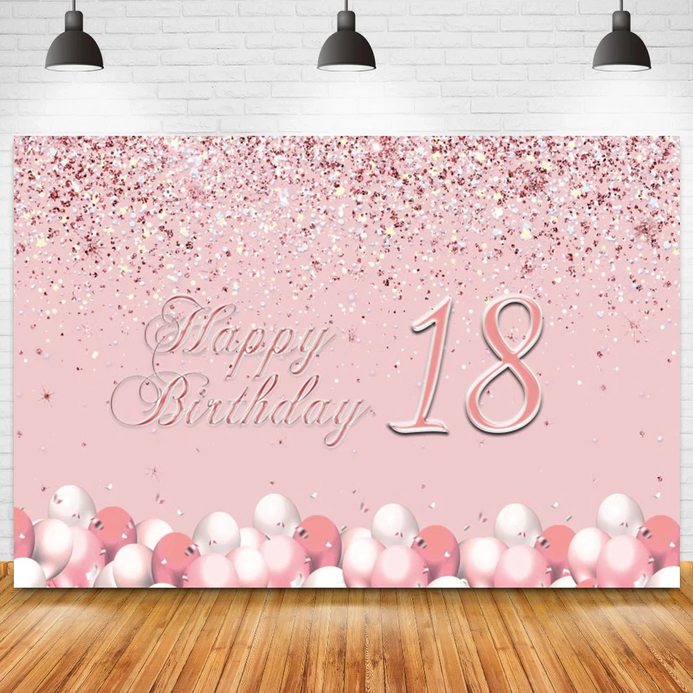 

Розовый фон с днем рождения, 18, 20, 30, блестящий шар в горошек, украшение, баннер для дня рождения для девочек, плакат для студийной фотосессии