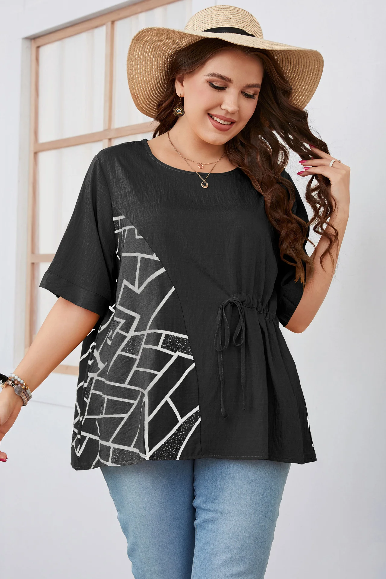 Plus Size Women's T-shirt 2023 Round Neck Short-sleeved Loose Tops Temperament Commuter Pure Color Large Size Female Shirts