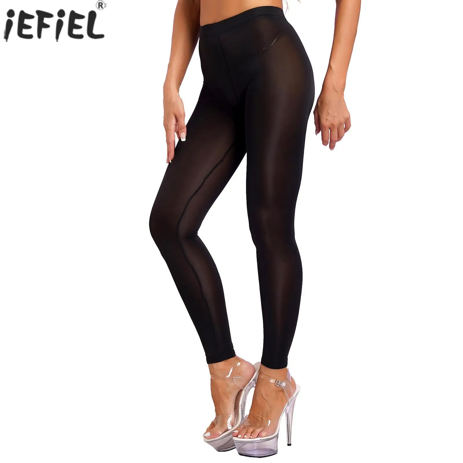 

Sexy Womens Solid Sheer Leggings See-Through Elastic Waistband Skinny Pants Bodybuilding Soft Breathable Fitness Yoga Sportwear