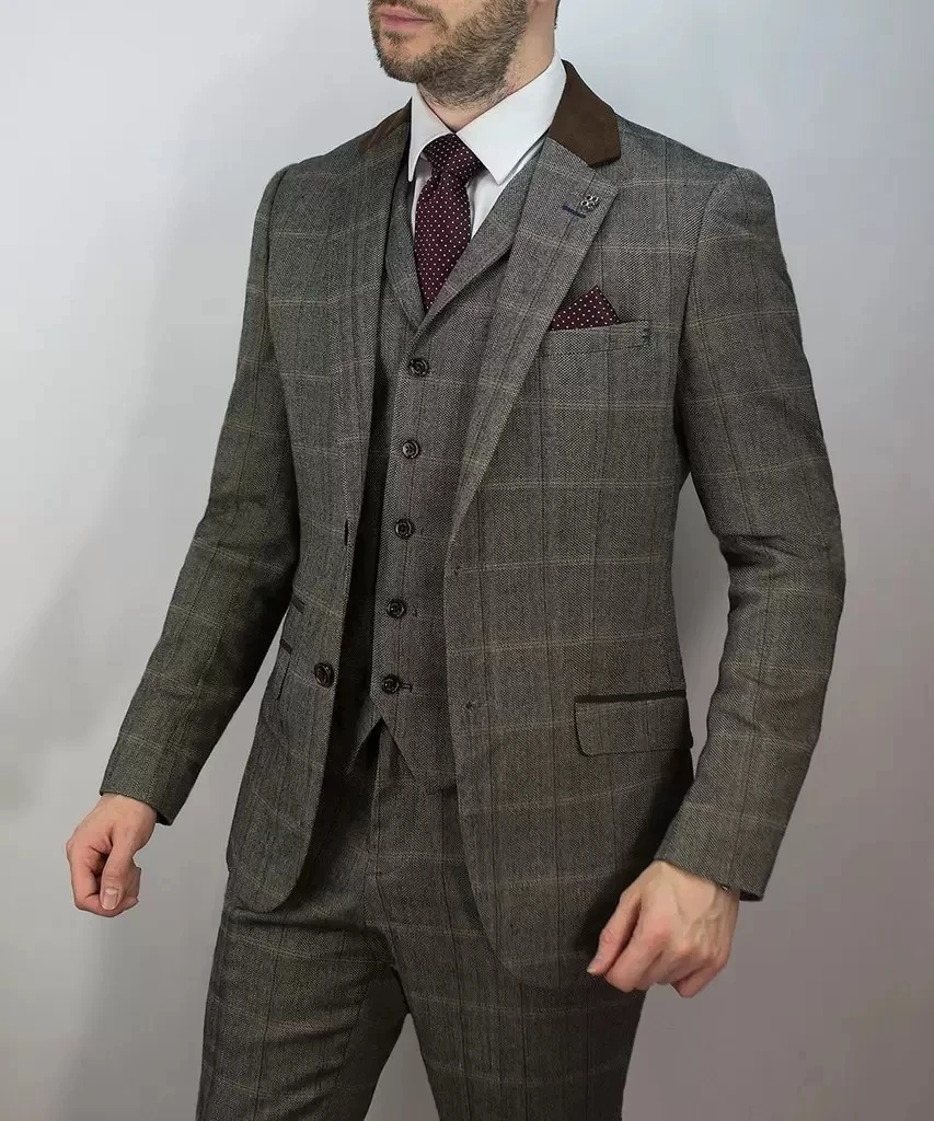 Men's Check Wedding Tuxedo Notched Lapel Two Button Groom Pant Suit Custom Handsome 3 Best Men's Blazers