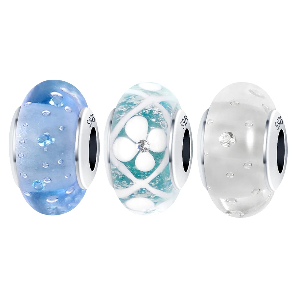 

925 Circle Flower Pattern Exquisite Glass Bead DIY Bracelet Necklace Fit for Pandora Women Birthday Party Gifts