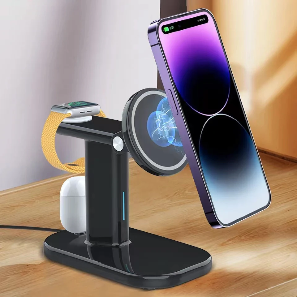 

3 in 1 Magnetic Wireless Charger 15W Fast Induction Charging Dock Station for iPhone 13 Pro Max 14 Plus 12 Apple Watch Airpods