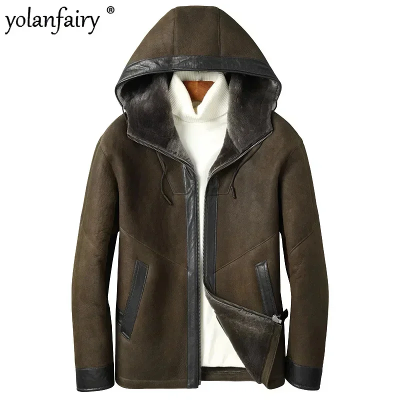 

Оригинальное кожаное интегрированное пальто Ad, мужская зимняя куртка, короткое пальто из натуральной овчины с капюшоном, Мужская модная одежда