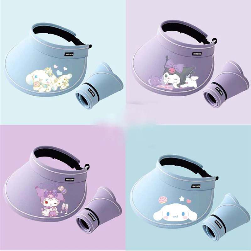 

Sanrio Cinnamoroll Kuromi Summer Big Brim Uv Resistant Hollow Top Sun Hat Sun Shading Kawaii Girl Hat Gift