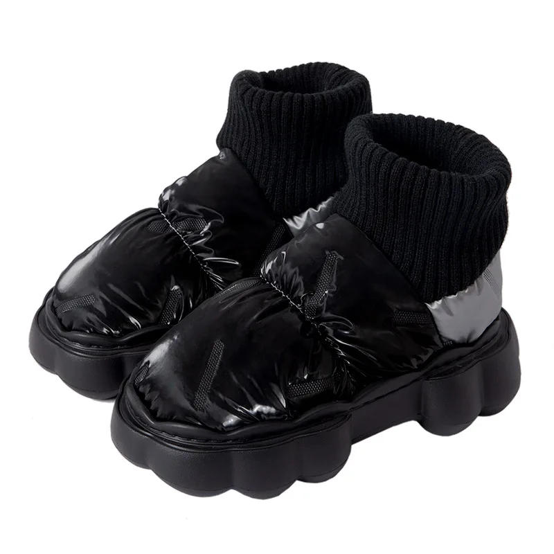 Outdoor Winter Women Cotton Slippers Lined Hairy Warm Non-Slip Plush Home Thick Flat Boot Soft Platform Slip On Ladies Shoes