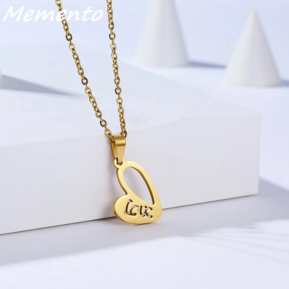 

Memento Custom Heart Letter Necklaces Personality Stainless Steel Hollow Love Pendant Choker For Women Jewelry Anniversary Gift