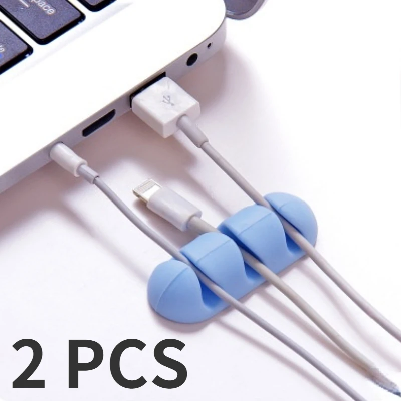

2pcs Adhesive Silicone Cable Winder Solid Color Cable Holder Desktop Wire Wrapped Cord Organizer Desk Set Office Accessories