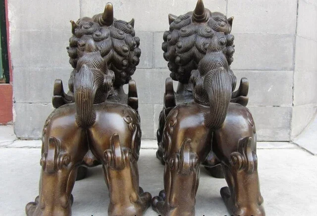 Высокая 10-дюймовая китайская королевская медная бронза фэн-шуй сглая дверь Foo Dog