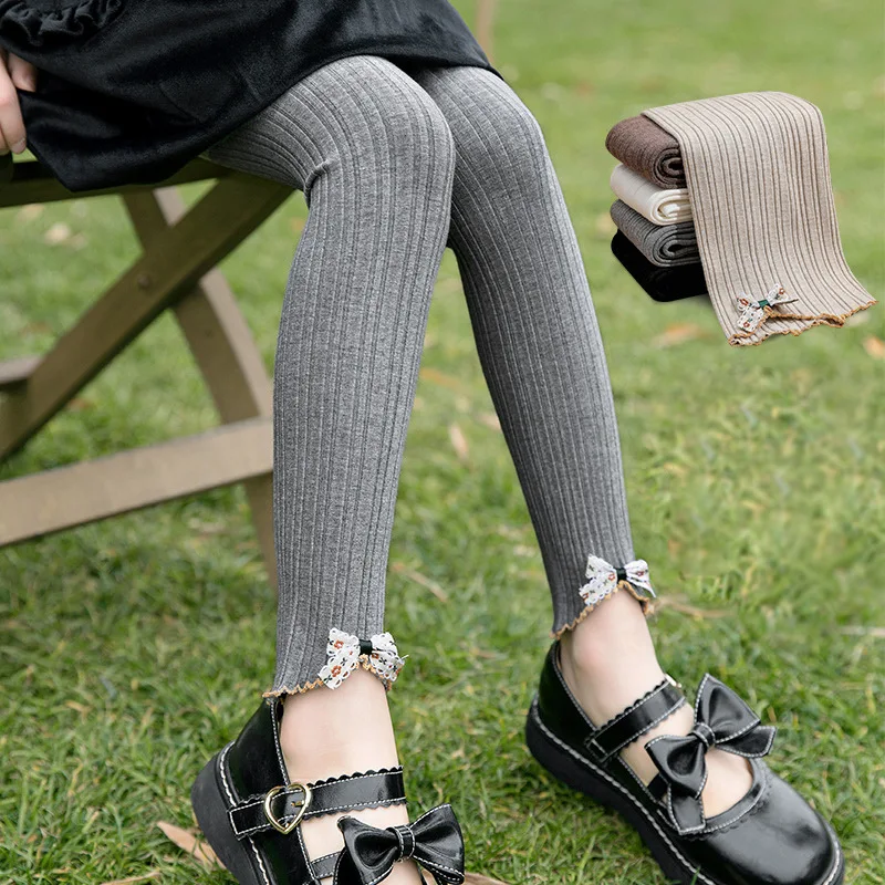 

Spring New Girls Leggings Bow-Knot Children's Pants Small Floral Pastoral Style Knitting Kids Trousers Elastic Baby Leggings