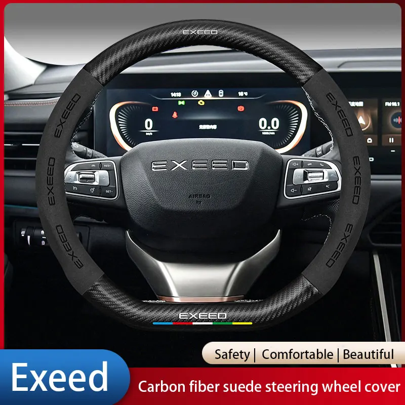 

Car Suede Carbon Fiber Leather Steering Wheel Cover For Exeed Grip Pro Coil Driptip LX VX TXL Joyetech Pod 2023 Car Accessories