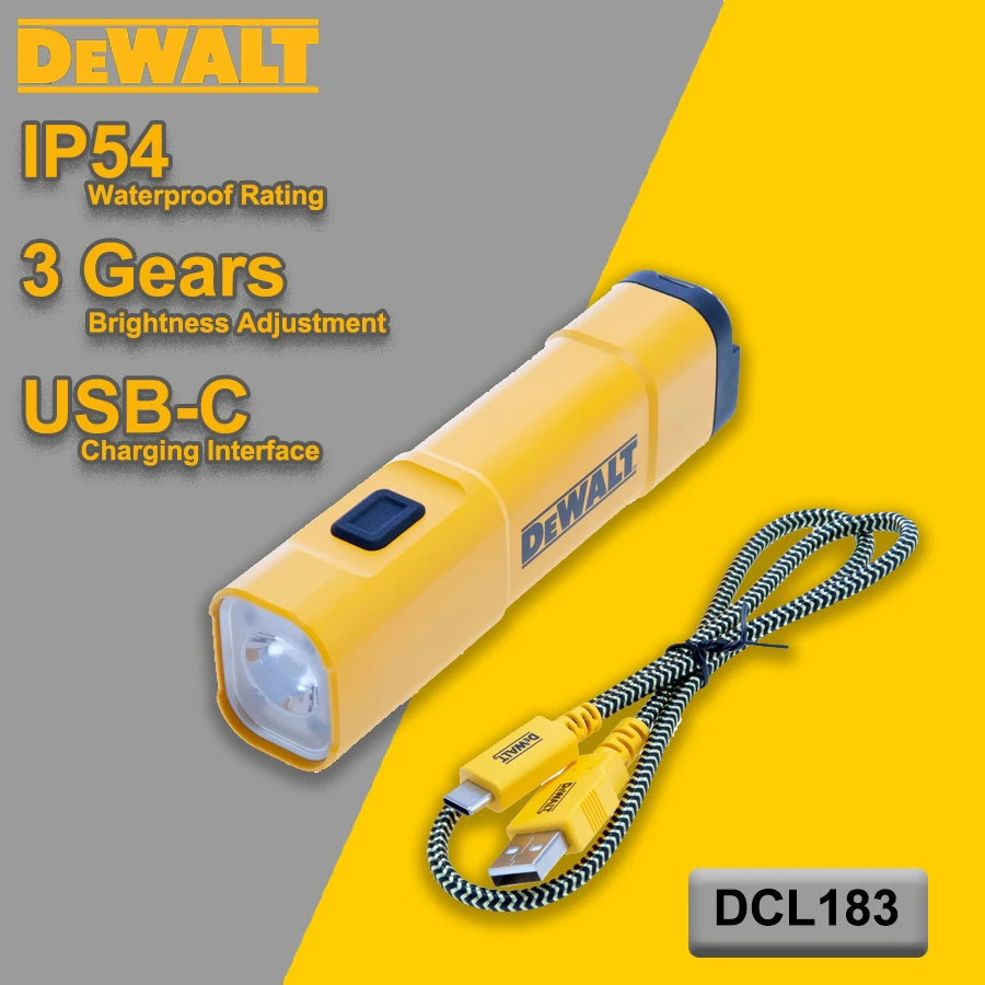 Светодиодный фонарик DEWALT перезаряжаемый с зажимом для ремня и крючком USB
