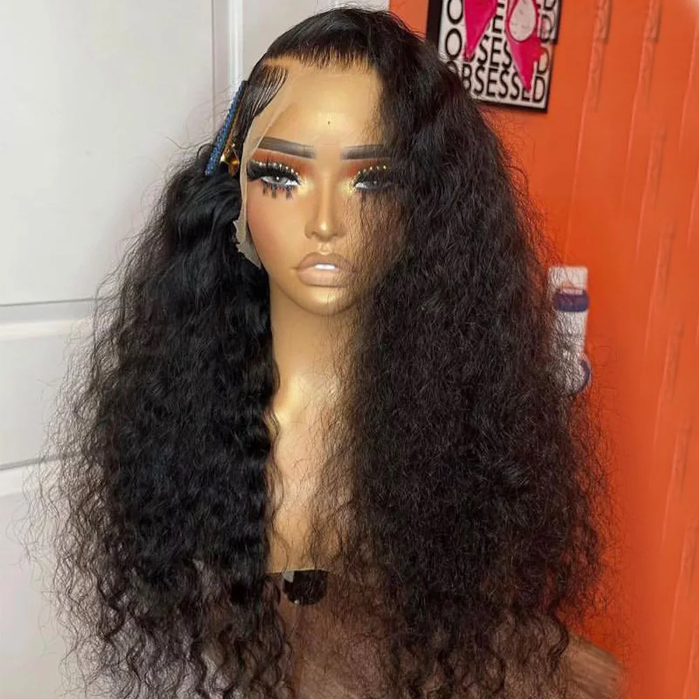 

Middle Part 180%Density Long Kinky Curly Synthetic Lace Front Wig For Black Women With Baby Hair Heat Resistant Fiber Hair Daily