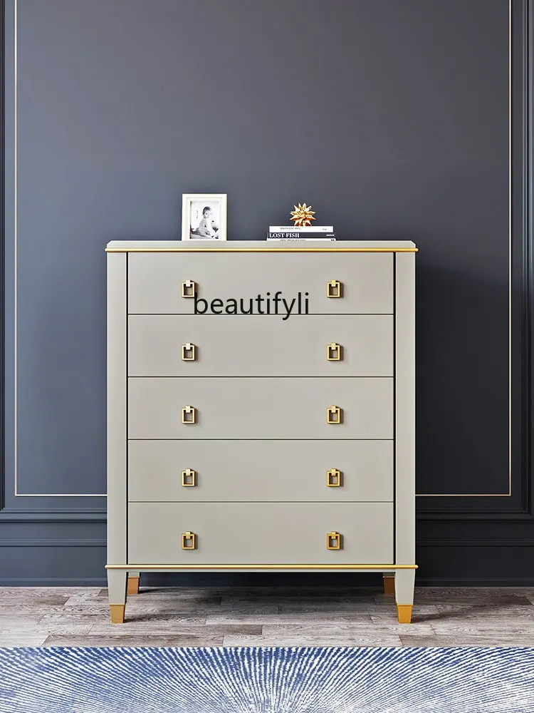 

yj American Light Luxury Solid Wood Bedroom Storage Cabinet Chest of Drawers Locker Nordic Living Room Wall 5 Chest of Drawers
