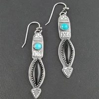 bohemian personality irregular inlaid gemstone earrings womens retro silver plated silver inlaid turquoise pendant earrings