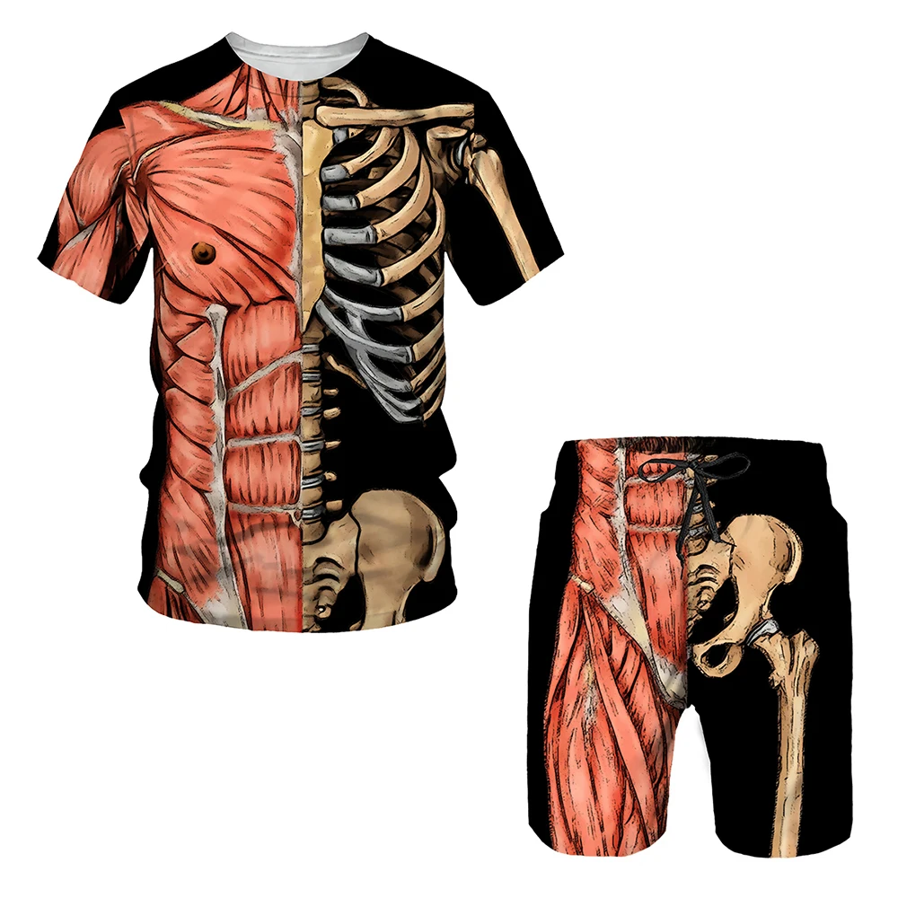 

Men's 3D Bone Print Casual Tracksuit 2 Piece Set Summer T Shirt Shorts Outfits 2022 New Men's Clothing Harajuku Tops Streetwear