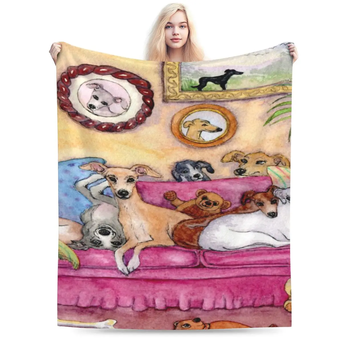 Greyhound And Whippet Dogs Claim Диван в собственном виде ультрамягкого микрофлисового одеяла