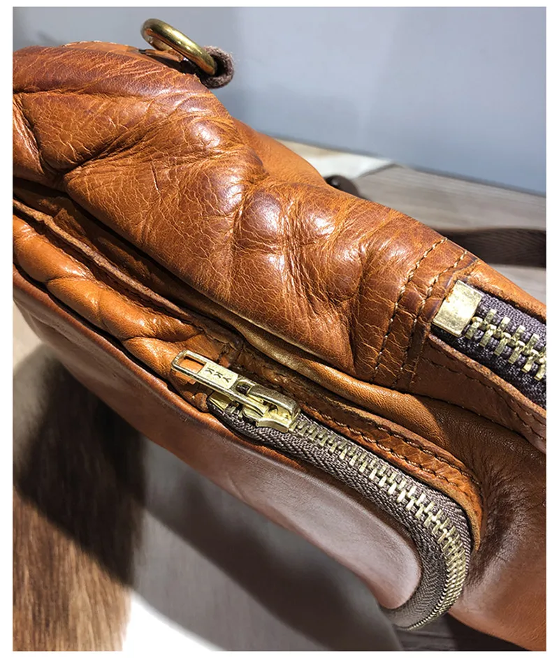 Vintage luxury natural genuine leather men's chest bag casual sports crossbody bag outdoor first layer cowhide shoulder bag