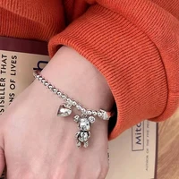 stainless steel silver bear bracelets for women elegant adjustable hand chain string of heart beads design bear bracelet jewelry