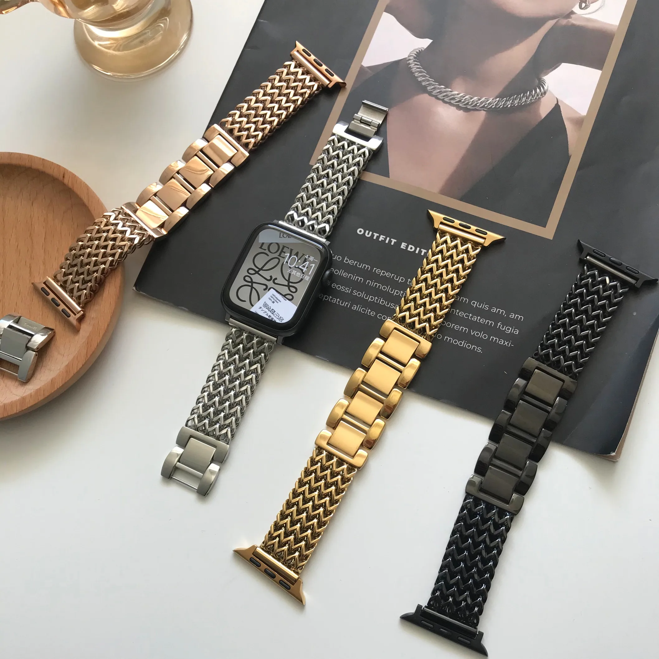 Braided Metal Bracelet For Apple Watch Ultra Band 49MM 41MM 45MM Women Heart-shaped Chain 44MM For Iwatch7 6 5 4 Stainless Steel