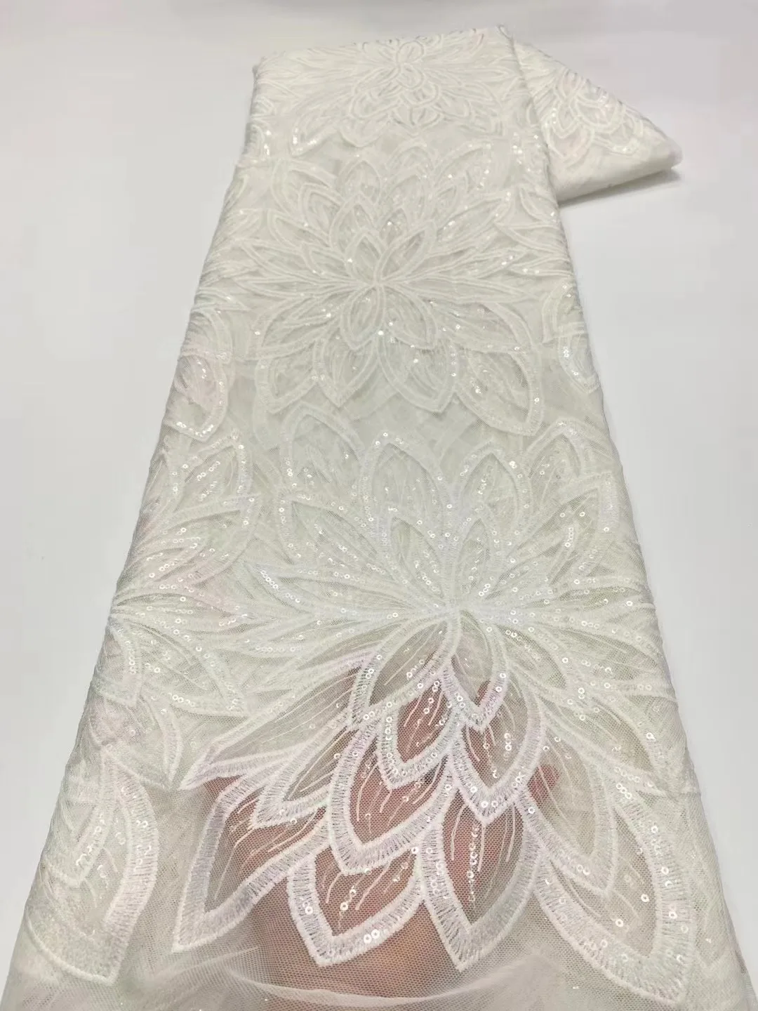 African French Tulle Lace white Sequins African Lace Fabric 2022 African Net Lace 5Yards Nigerian Lace Fabric For Wedding