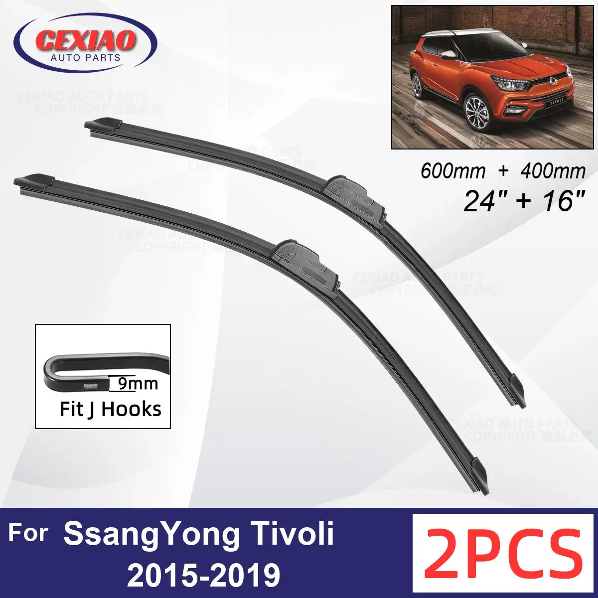

Car Wiper For SsangYong Tivoli 2015-2019 Front Wiper Blades Soft Rubber Windscreen Wipers Auto Windshield 24"+16" 600mm + 400mm