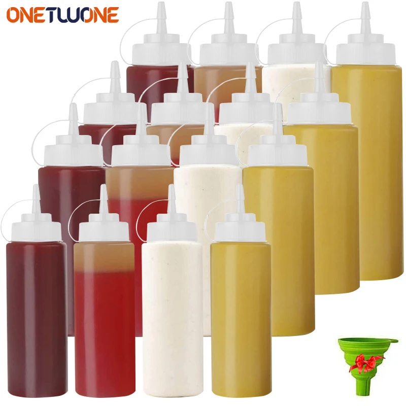 1/2/4/6pcs Condiment Squeeze Bottles,Plastic Squeeze Squirt Bottle for Ketchup,BBQ,Sauce Olive Oil  Bottle Kitchen Accessories