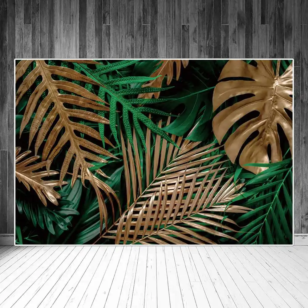 

Green Golden Leaves Backdrops Photography Decoration Home Tropical Party Sign Photocall Photozone Backgrounds Photoshoot Props