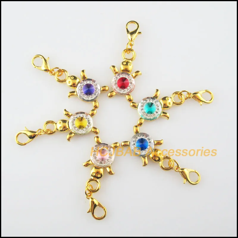 

Fashion New 12Pcs Gold Color Animal Tortoise Mixed Resin Charms Pendants With Lobster Claw Clasps 14x23mm